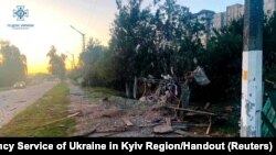Remains of a shot down suicide drone, which local authorities consider to be Iranian made unmanned aerial vehicles (UAVs) Shahed-131/136, is seen in Kyiv Region, Ukraine, July 11, 2023.