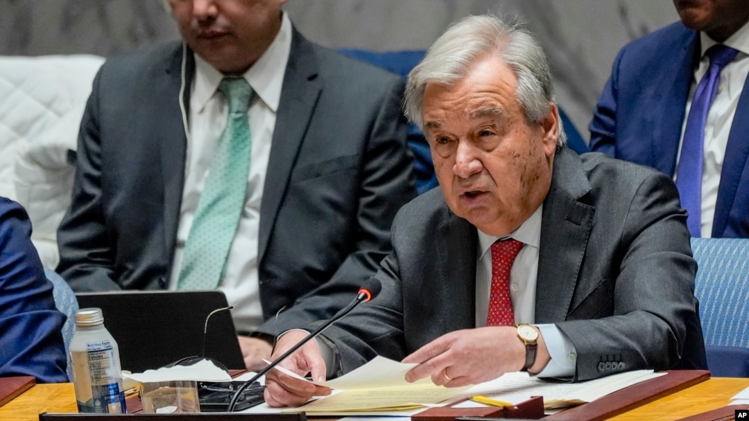 FILE - United Nations Secretary-General António Guterres speaks, Jan. 23, 2024, at United Nations Headquarters. 