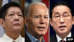 资料照：美国和菲律宾总统与日本时任领导人曾于2024年4月11日在华盛顿举行历史性的三方首脑会晤。