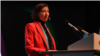 英國國家網絡安全中心（NCSC）主任林迪·卡梅倫（Lindy Cameron）2023年4月19日在網絡安全年會上講話。（NCSC網站）