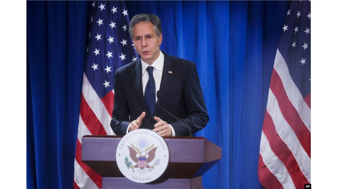 U.S. Secretary of State Antony Blinken holds a news conference in the Beijing American Center at the U.S. Embassy in Beijing, China, June 19, 2023.