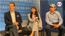 El director del diario La Prensa, Juan Lorenzo Holmann, la estudiante Samantha Padilla Jirón, y el líder campesino Medardo Mairena, conversan con la VOA, el 16 de febrero de 2023, en Washington, sobre sus experiencias tras ser liberados en Nicaragua y expatriados a EEUU