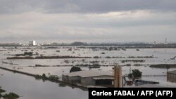 Vista aérea de bairro iundado da cidade de Porto Alegre, estado do Rio Grande do Sul, 5 maio 2024 