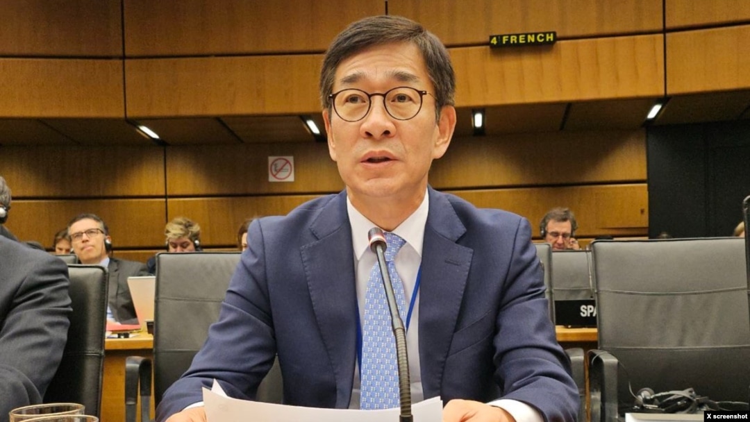 함상욱 주오스트리아 대사가 4일 오스트리아 빈에서 열린 국제원자력기구(IAEA) 정기 이사회에서 발언하고 있다. 사진 = 주오스트리아 대한민국 대사관 X
