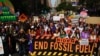 Activists mark the start of Climate Week in New York during a demonstration calling for the U.S. government to take action on climate change and reject the use of fossil fuels in New York City, Sept. 17, 2023. 