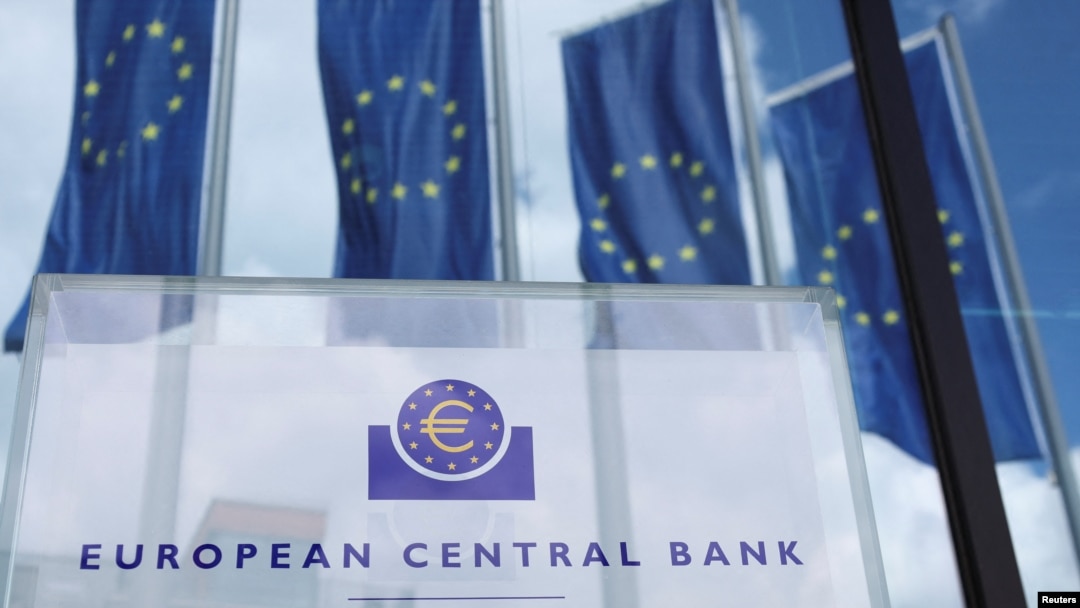 Signage is seen outside the European Central Bank (ECB) building, in Frankfurt, Germany, July 21, 2022. 