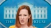 Sekrete de Pres Lamezonblanch la Jen Psaki pale pandan yon rankont ak la pres nan Lamezonblanch, Washington, Madi 15 Mas 2022. 