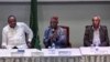Former Nigeria President, Olusegun Obasanjo (C) gives an address alongside former Kenya President Uhuru Kenyatta and Tadesse Worede from the Tigray People's Liberation Front (TPLF), at the start of a meeting in Nairobi, Nov. 7, 2022.
