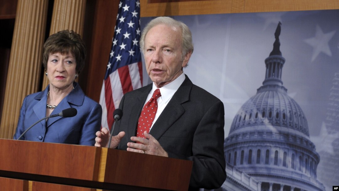Senate Homeland Security Committee Chairman Sen. Joseph Lieberman, I-Conn., right, speaks during a news conference on Capitol Hill in Washington, December 31, 2012, to discuss the committee's report on the security deficiencies at the temporary U.S. Missi