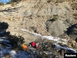 The excavation site where fossils of the large Cretaceous Period sea turtle Leviathanochelys aenigmatica, which lived about 83 million years ago, were found in Catalonia's Alt Urgell county in northeastern Spain is seen in this undated handout image. Ange