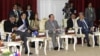 ASEAN foreign ministers of Cambodia, center, Brunei, right, and Secretary-General Surin Pitsuwan take part in the ASEAN Foreign Ministers' Meeting with ASEAN Inter-Governmental Commission on Human Rights Representative at Peace Palace in Phnom Penh, Cambo