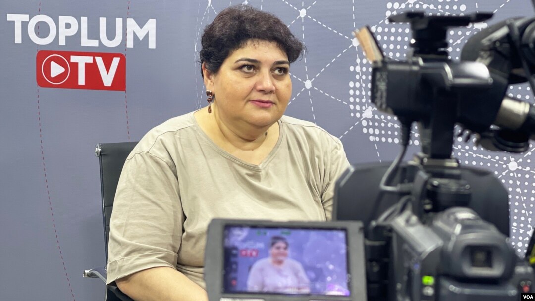 Khadija Ismayilova is pictured at Toplum TV, where she is the editor-in-chief, June 14, 2022. A lack of action in bringing perpetrators to justice increases the risk that other journalists will be attacked, she says.