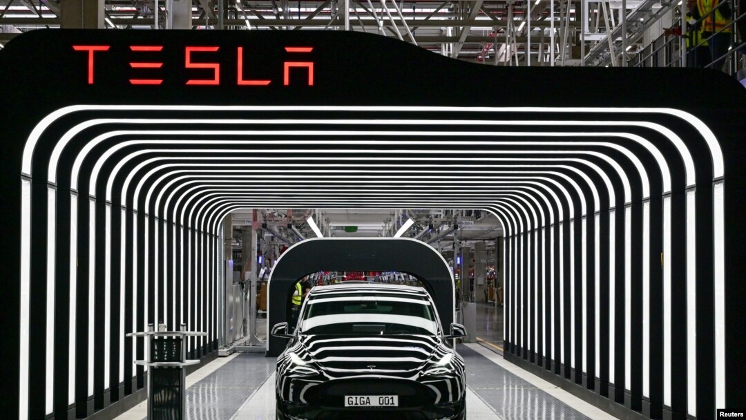 In this file photo, Model Y cars are shown during the opening ceremony of the new Tesla Gigafactory for electric cars in Gruenheide, Germany, March 22, 2022. (Patrick Pleul/Pool via REUTERS)