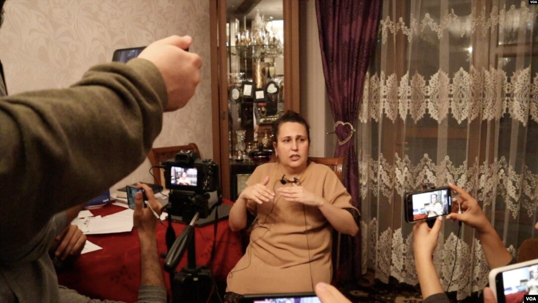 Journalist Ayten Mammadova is pictured in a screen grab from a VOA video shot following the attack upon her on May 8, 2022.