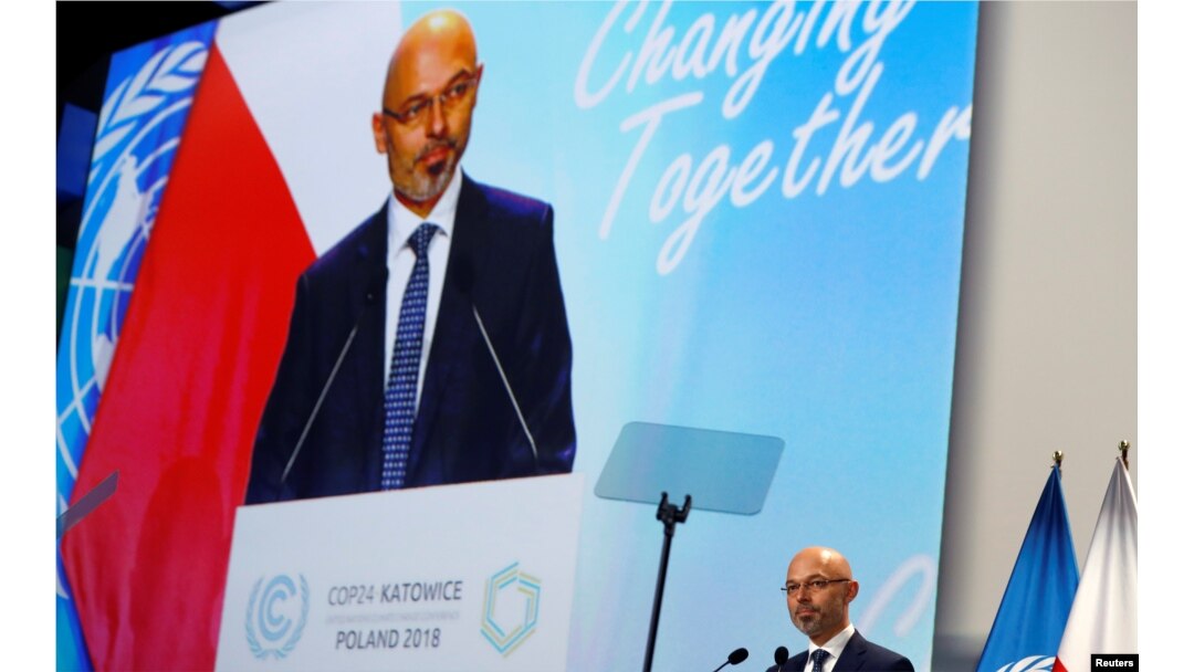 FILE - COP24 President Michal Kurtyka speaks during the opening of the COP24 U.N. Climate Change Conference 2018 in Katowice, Poland, Dec. 3, 2018.