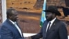 Daga hagu, shugaban Sudan ta kudu Riek Machar da kuma madugun 'yan tawaye Salva Kiir. 