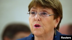 FILE - U.N. High Commissioner for Human Rights Michelle Bachelet attends a session at the United Nations in Geneva, Feb. 27, 2020. On May 29, she called on U.S. authorities to ensure justice in the death of George Floyd in Minnesota.
