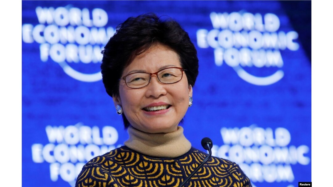 Carrie Lam, chief executive of Hong Kong, is pictured at the World Economic Forum annual meeting in Davos, Switzerland, Jan. 26, 2018.