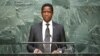 FILE - Zambian President Edgar Lungu, shown speaking at the United Nations in September 2015, "has been enjoying very good health," the deputy campaign manager for the ruling Patriotic Front says.