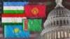 A picture illustration shows the flags of Kazakhstan, Kyrgyzstan, Tajikistan, Turkmenistan and Uzbekistan alongside an image of the U.S. Capitol dome. 