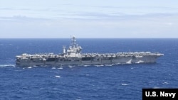 美國尼米茲級斯坦尼斯號航空母艦在太平洋航行（照片由美國海軍提供）