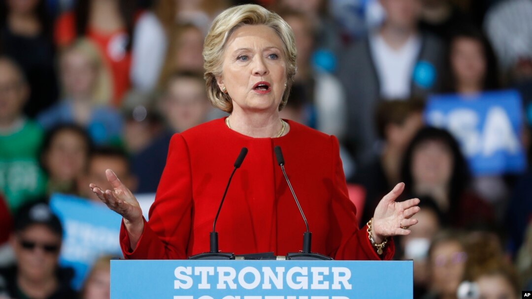 Democratic presidential candidate Hillary Clinton speaks at a campaign rally at Kent State University, Oct. 31, 2016, in Kent, Ohio.