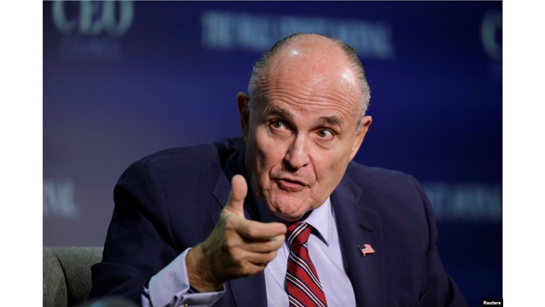 FILE - Rudy Giuliani, vice chairman of the Trump Presidential Transition Team, speaks at the Wall Street Journal CEO Council in Washington, Nov. 14, 2016.