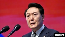 윤석열 한국 대통령이 연설하고 있다. (자료사진)