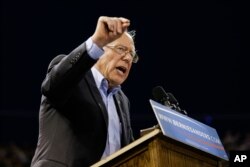Democratic presidential candidate Sen. Bernie Sanders, I-Vt., speaks at a rally on May 17, 2016, in Carson, Calif.