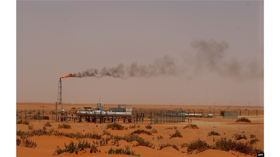 FILE - A Saudi Aramco oil installion known as "Pump 3" in the desert near the oil-rich area of Khouris, 160 km east of the Saudi capital Riyadh, is seen in a June 23, 2008, photo.