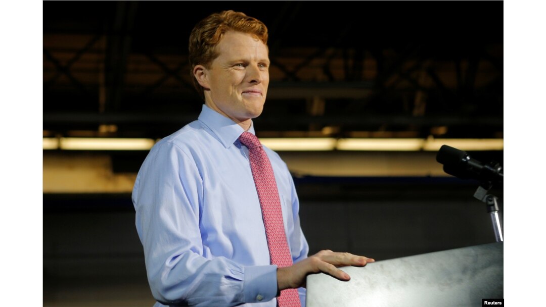 U.S. Rep. Joe Kennedy III (D-MA) takes the stage to deliver the Democratic rebuttal to U.S. President Donald Trump's State of the Union address in Fall River, Massachusetts, Jan. 30, 2018.