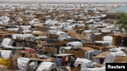 FILE - Huts and sheds are seen at an internally displaced persons (IDPs) camp in Borno, Nigeria, April 27, 2017.