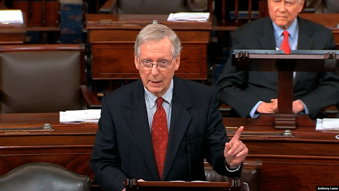 In this image from Senate Television, Majority Leader Mitch McConnell of Ky., speaks about Supreme Court nominee Judge Brett Kavanaugh on the floor of the Senate, Sept. 24, 2018, on Capitol Hill in Washington. 