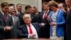 President Donald Trump, gives the pen he used to sign an Executive Order to Sen. Lisa Murkowski, R-Alaska, right, in the Roosevelt Room of the White House in Washington, April 28, 2017. The Executive Order directs the Interior Department to begin review of restrictive drilling policies for the outer-continental shelf.