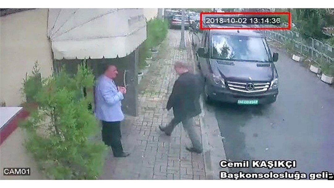 This image taken from CCTV video obtained by the Turkish newspaper Hurriyet and made available on Oct. 9, 2018 claims to show Saudi journalist Jamal Khashoggi entering the Saudi consulate in Istanbul, Oct. 2, 2018.