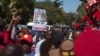 People protest the closure of The Post newspaper in Lusaka, Zambia, June 22, 2016. Zambia's government closed the country's largest independently-owned newspaper over unpaid taxes, but the paper's owner says the move is meant to shut him up before elections.