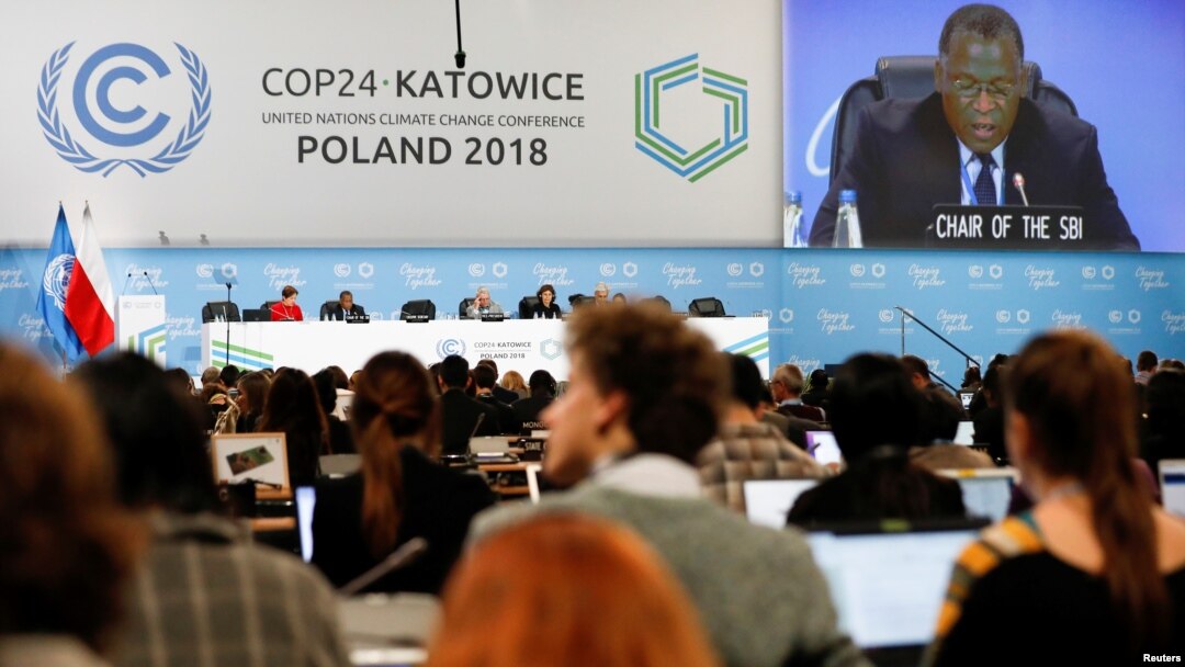 Participants take part in plenary session during COP24 U.N. Climate Change Conference 2018 in Katowice, Poland, Dec. 13, 2018.