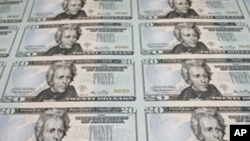 Newly printed $20 bills, with the image of President Andrew Jackson, at the Bureau of Engraving and Printing in Washington