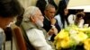 India's Prime Minister Narendra Modi (L) delivers remarks to reporters after meeting with US President Barack Obama (C) in the Oval Office at the White House in Washington, June 7, 2016.