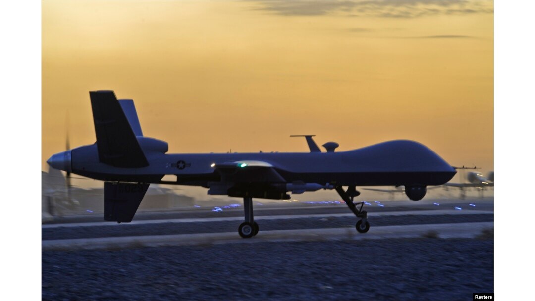 FILE - A MQ-9 Reaper drone taxis at Kandahar Airfield, Afghanistan, Dec. 27, 2009. MQ-9 Reaper drones are reportedly armed with Hellfire missiles, laser-guided bombs and other munitions.