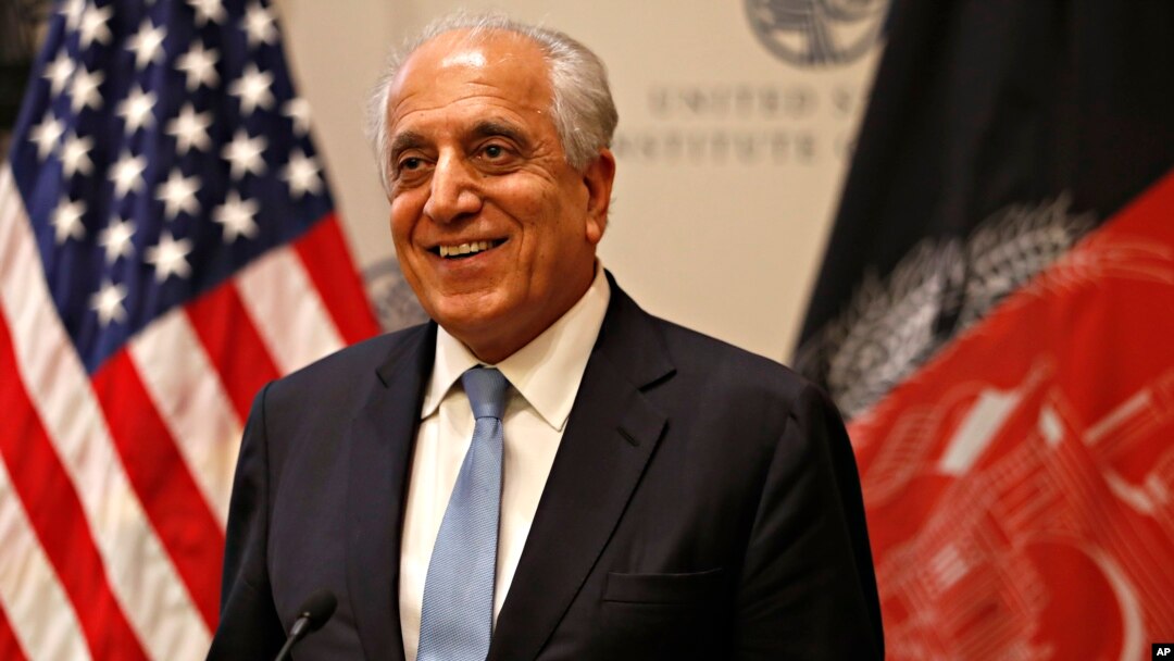 Special Representative for Afghanistan Reconciliation Zalmay Khalilzad approaches the microphone to speak on the prospects for peace, Friday, Feb. 8, 2019, at the U.S. Institute of Peace, in Washington. (AP Photo/Jacquelyn Martin)