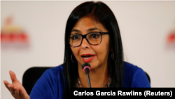 Delcy Rodríguez, presidenta de la Asamblea Nacional Constituyente, durante una rueda de prensa en Caracas, Venezuela, 28 agosto, 2017. 
