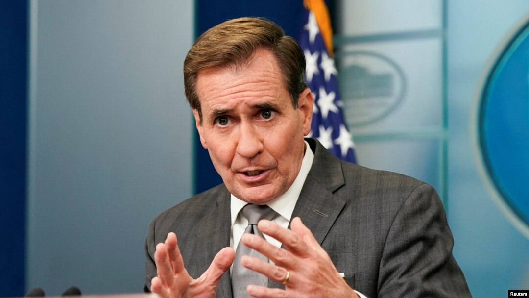 FILE - U.S. White House spokesman John Kirby speaks during a press briefing at the White House in Washington, U.S., Oct. 26, 2023.