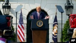 President Donald Trump speaks during an event on regulatory reform on the South Lawn of the White House, July 16, 2020.