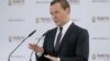 Russia's Prime Minister Dmitry Medvedev delivers a speech during a session of the Gaidar Forum 2016 'Russia and the World: Looking to the Future' in Moscow, Russia, Jan. 13, 2016.