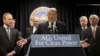 Former U.S. Vice President Al Gore speaks at a news conference on climate change in New York City, March 29, 2016. With him are several attorneys general, including Eric Schneiderman of New York, left, and William Sorrell of Vermont, right.