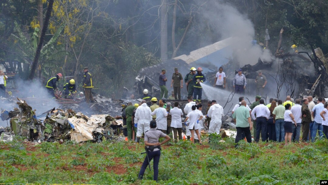 The scene of a Cubana de Aviacion aircraft crash near Havana's Jose Marti airport, May 18, 2018.
