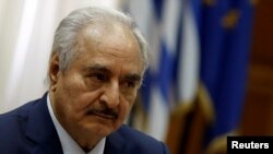 FILE - Libyan commander Khalifa Haftar is pictured at the Parliament in Athens, Greece, Jan. 17, 2020.