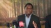 FILE - Zambian President elect Hakainde Hichilema addresses a press conference at his residence in Lusaka, Aug. 16, 2021.