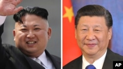 北韓領導人金正恩(左)和中國總統習近平